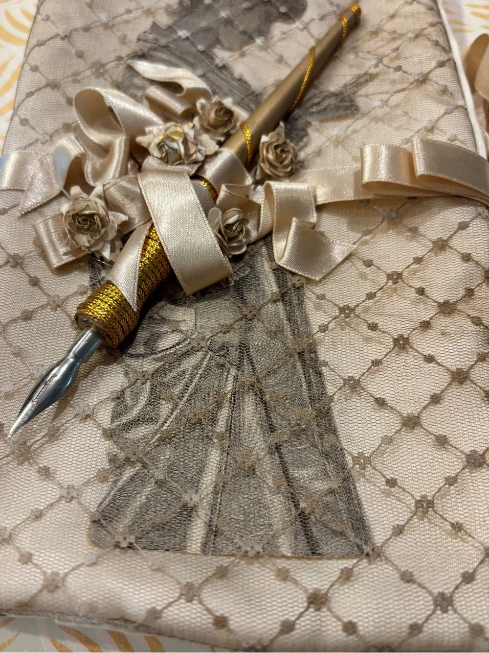 ⚜️ Handmade Champagne Silk & Lace Journal Cover ⚜️